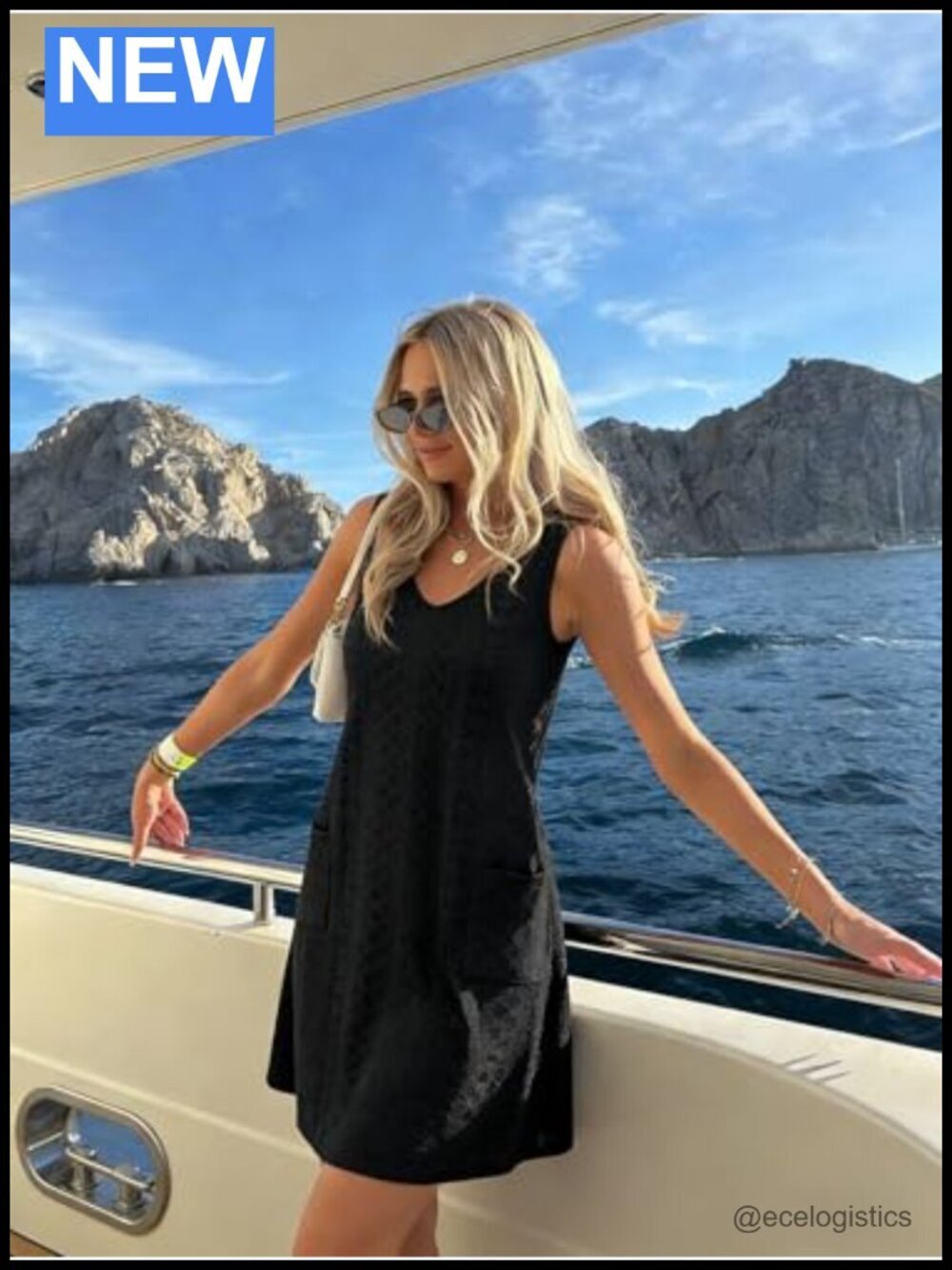 Women's Eyelet Sleeveless Sundress Swim Cover Up with Pockets, A-Line - Picture 4 of 6